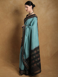Exotic India Cotton Sambalpuri Coastal Shade Saree with Ikat Woven Border