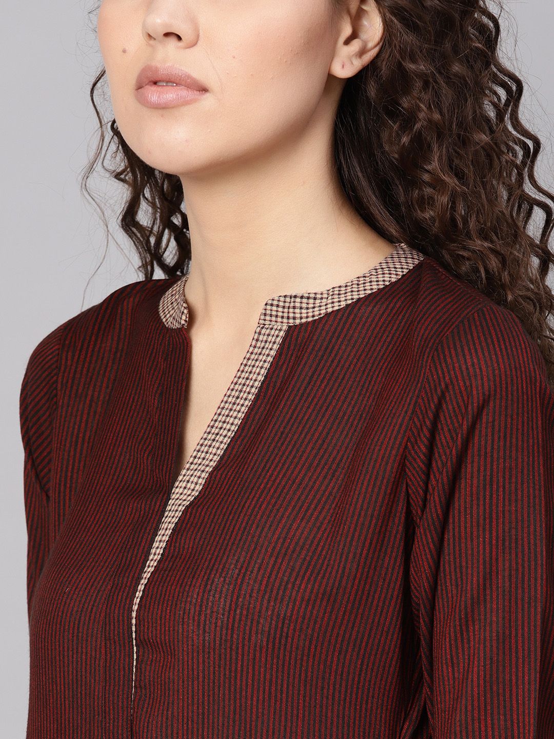 Gerua By Libas Women Brown  Maroon Striped Kurta with Trousers