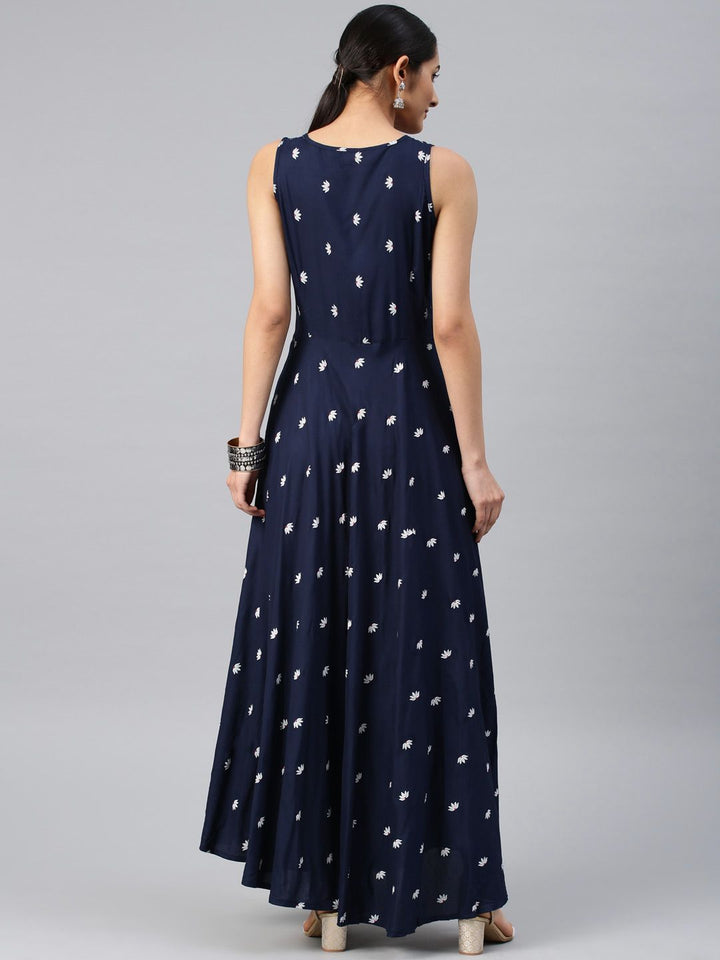Vishudh Women Navy Blue Printed Anarkali Kurta