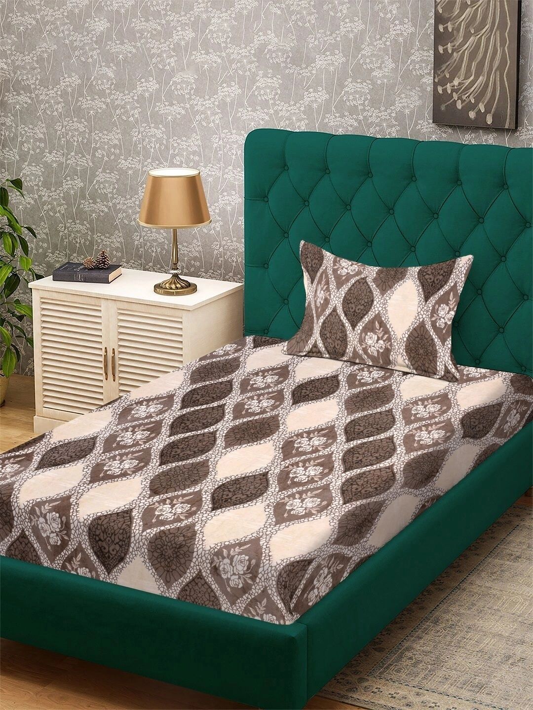 Moda Rapido X KLOTTHE Floral 300 TC Woolen Single Bedsheet with 1 Pillow Cover-225X150 cm