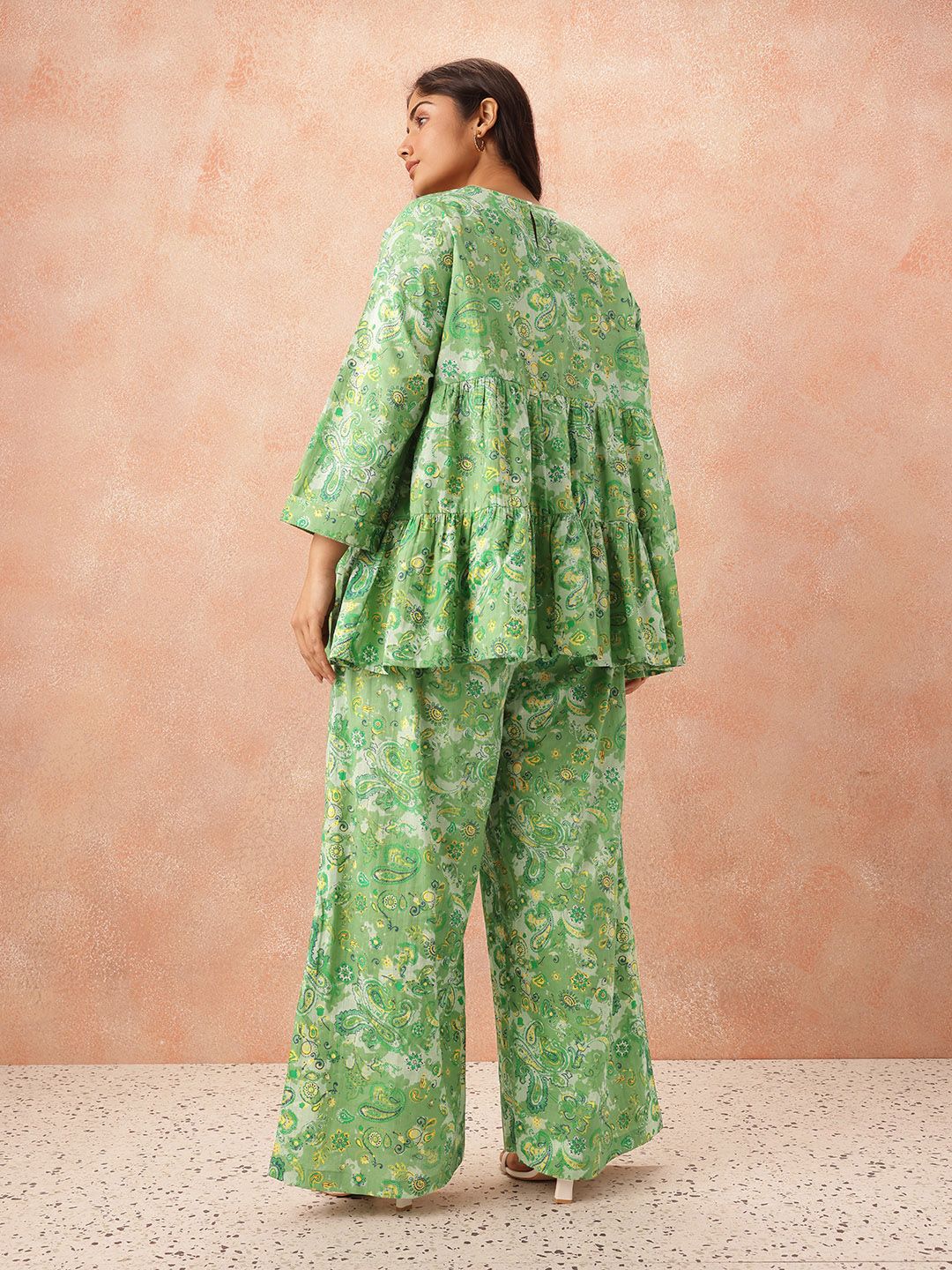 all about you Plus Size Paisley Printed Pure Cotton Tiered Empire Top with Palazzos