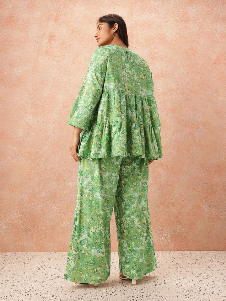 all about you Plus Size Paisley Printed Pure Cotton Tiered Empire Top with Palazzos