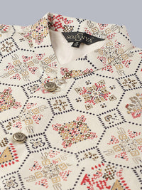 SOJANYA Men Ethnic Motifs Embroidered Pure Cotton Kurta With Pyjamas & Nehru Jacket