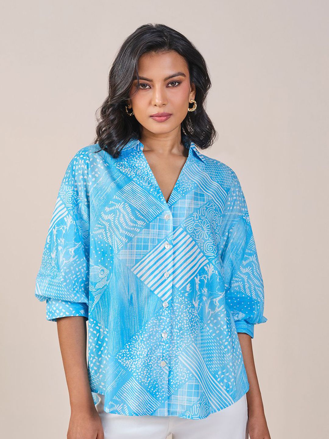 AND Shirt Style Printed Cotton Top