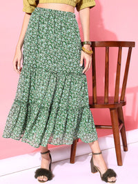 STREET 9 Women Green Floral Printed Maxi Skirt