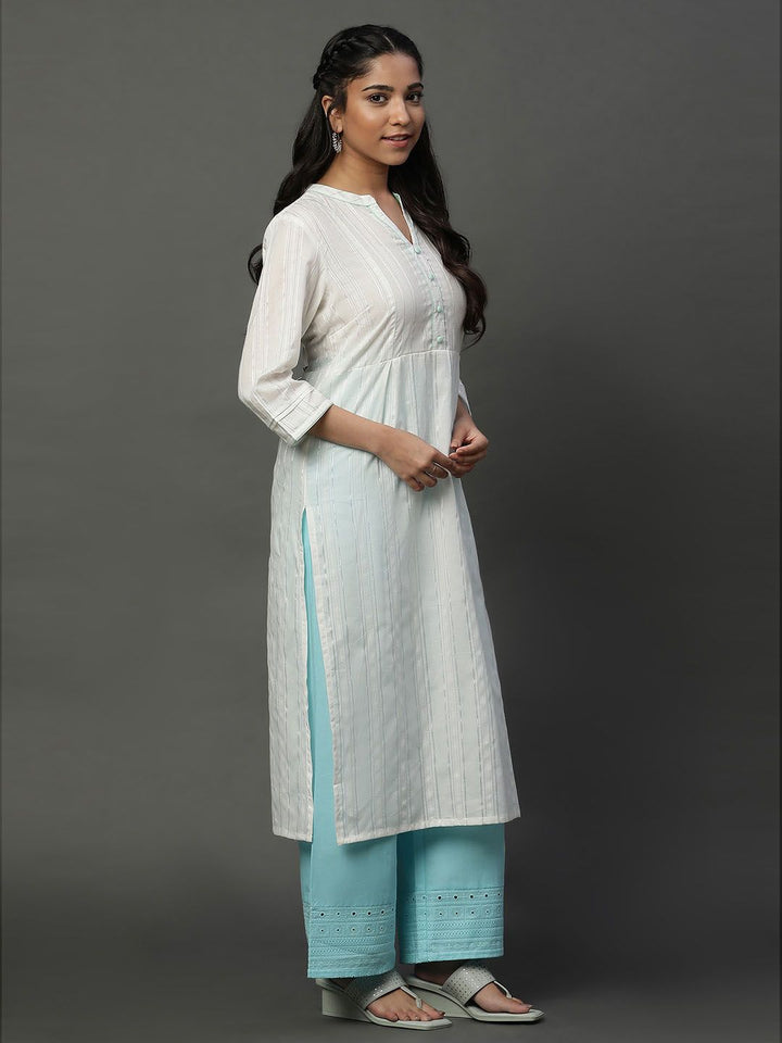 AURELIA Striped Mandarin Collar A-Line Kurta