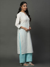 AURELIA Striped Mandarin Collar A-Line Kurta