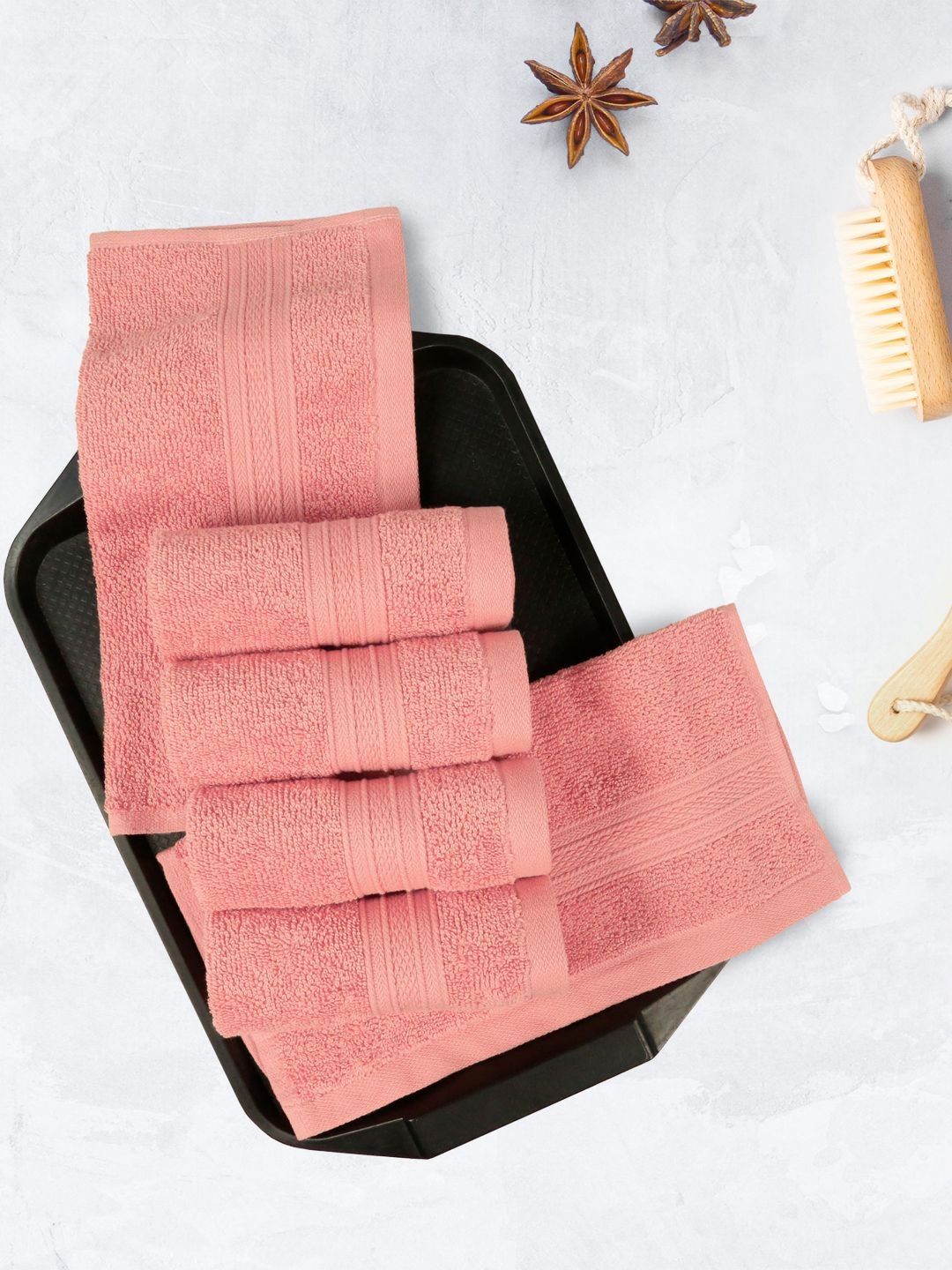 MYTRIDENT Peach 6 Pieces Cotton Soft Comfort 500 GSM Reversible Face Towel