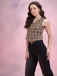 DressBerry Checked Wrap Top With Waist Tie-Ups