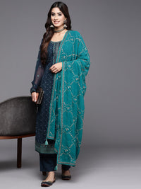 Libas Floral Embroidered Regular Mirror Work Kurta with Trousers & Dupatta