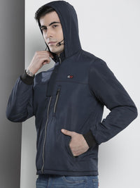 The Indian Garage Co Men Slim Fit Zip-Front Hooded Bomber Jacket