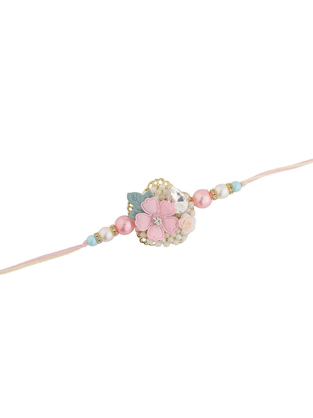 Voylla Timeless Designer Floral Beaded Bhaiya Bhabhi Rakhi