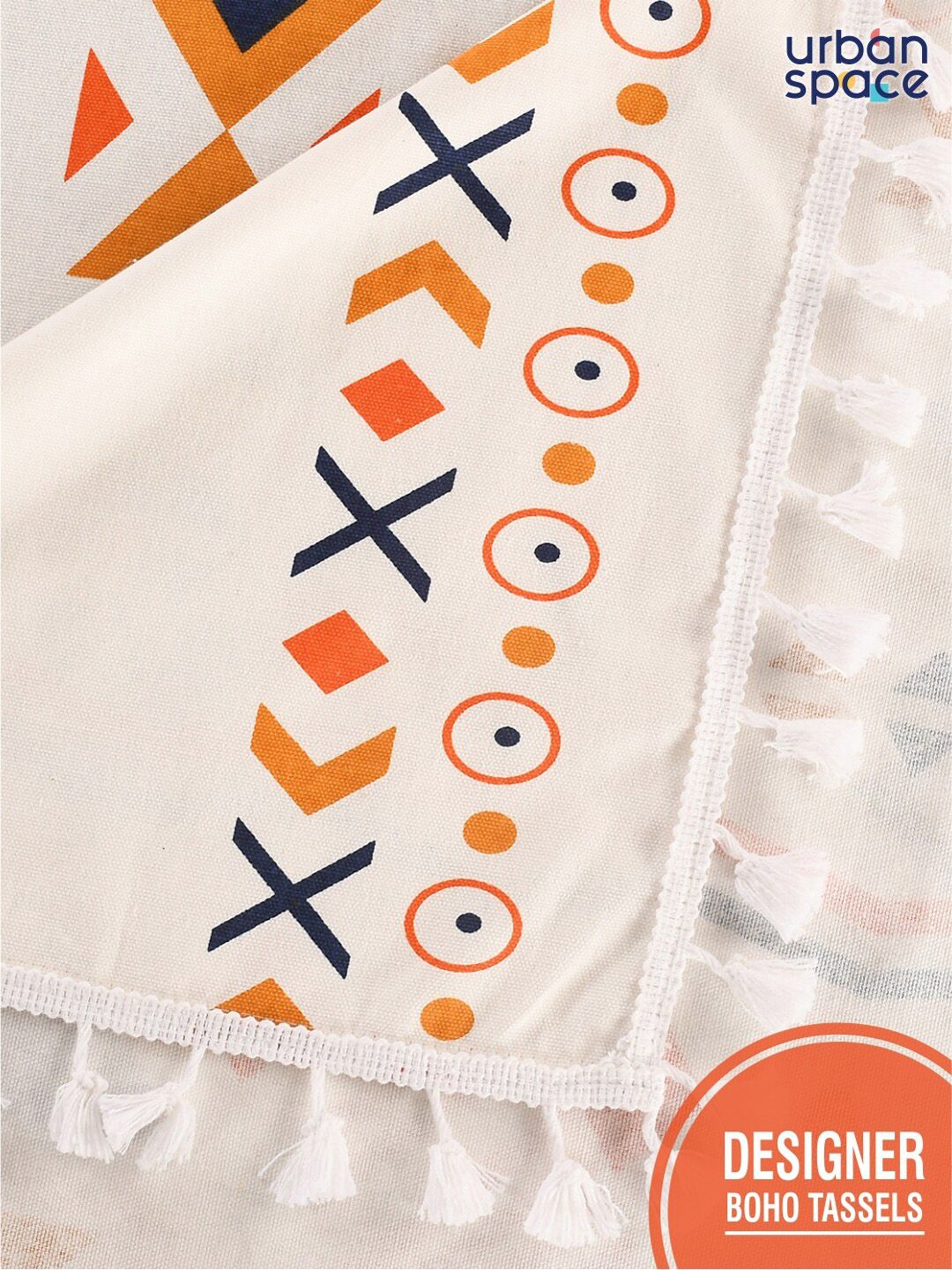 URBAN SPACE Orange & White Printed Pure Cotton 4-Seater Table Cover