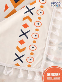 URBAN SPACE Orange & White Printed Pure Cotton 4-Seater Table Cover