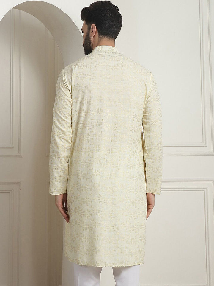 SOJANYA Floral Mandarin Collar Lengan Panjang Cotton Thread Work Kurta