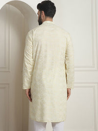 SOJANYA Floral Mandarin Collar Lengan Panjang Cotton Thread Work Kurta