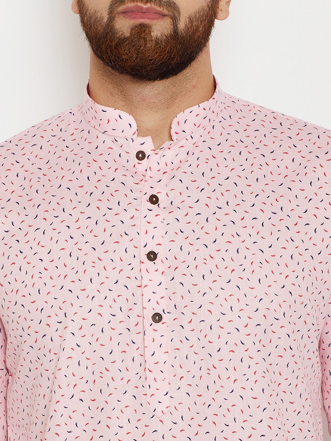 SOJANYA Men Pink & Red Printed Straight Kurta