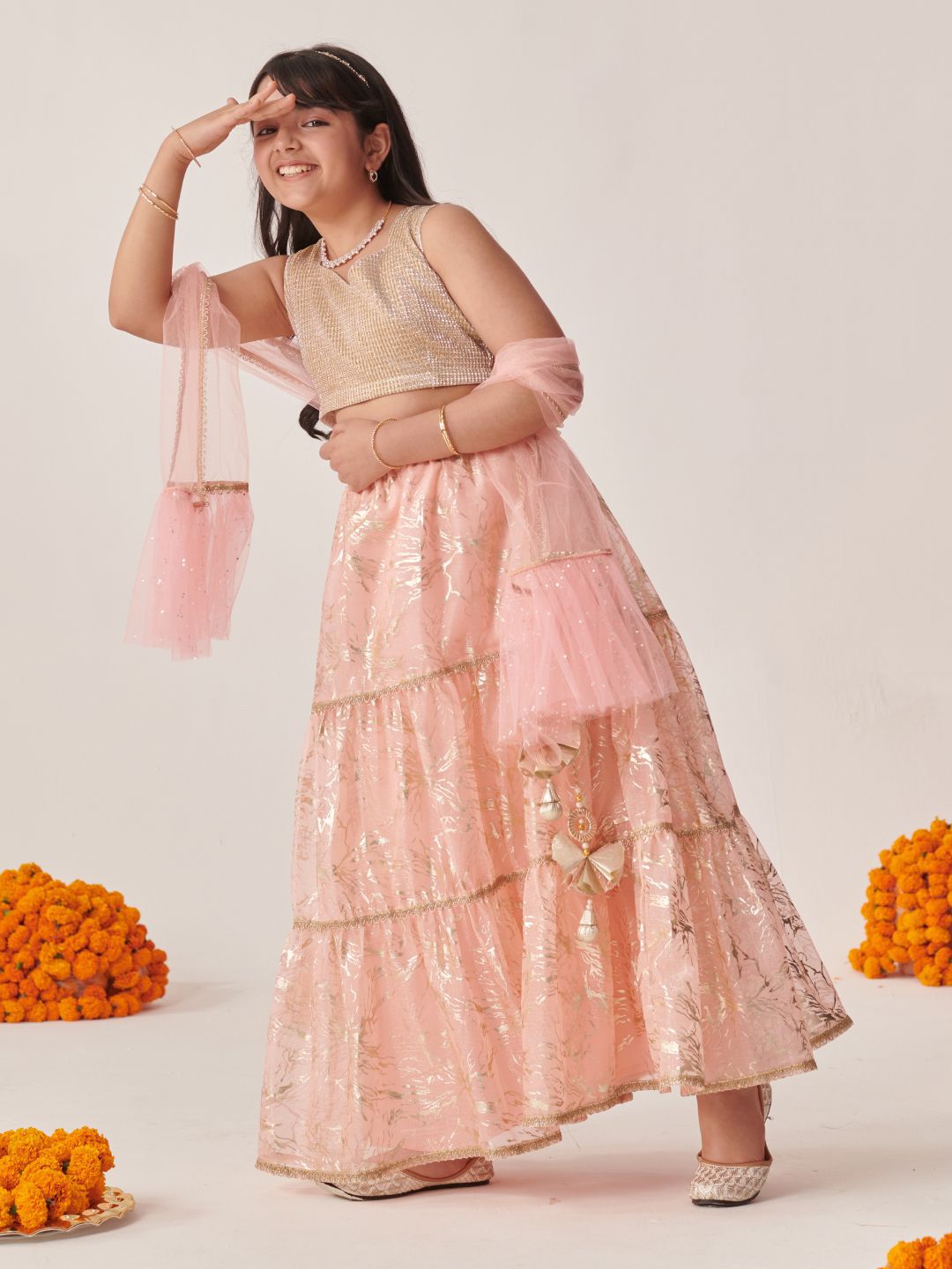 pspeaches Girls Printed Ready to Wear Lehenga & Blouse With Dupatta