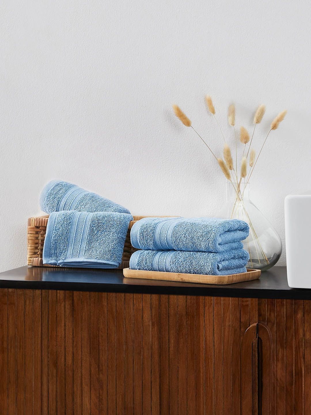 MYTRIDENT Blue 500 GSM Set of 4 Cotton Hand Towels