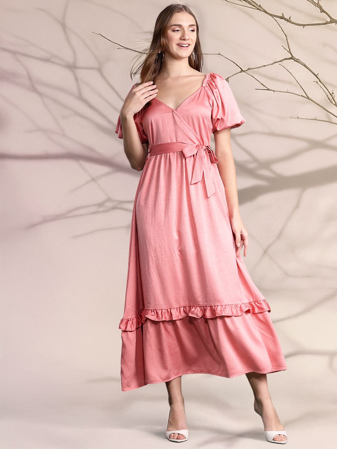 DressBerry Puff Sleeve Ruffled Maxi Dress