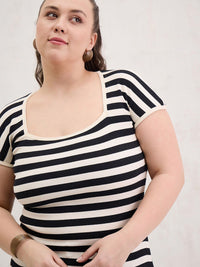 SASSAFRAS Women Plus Size Striped Cotton Top