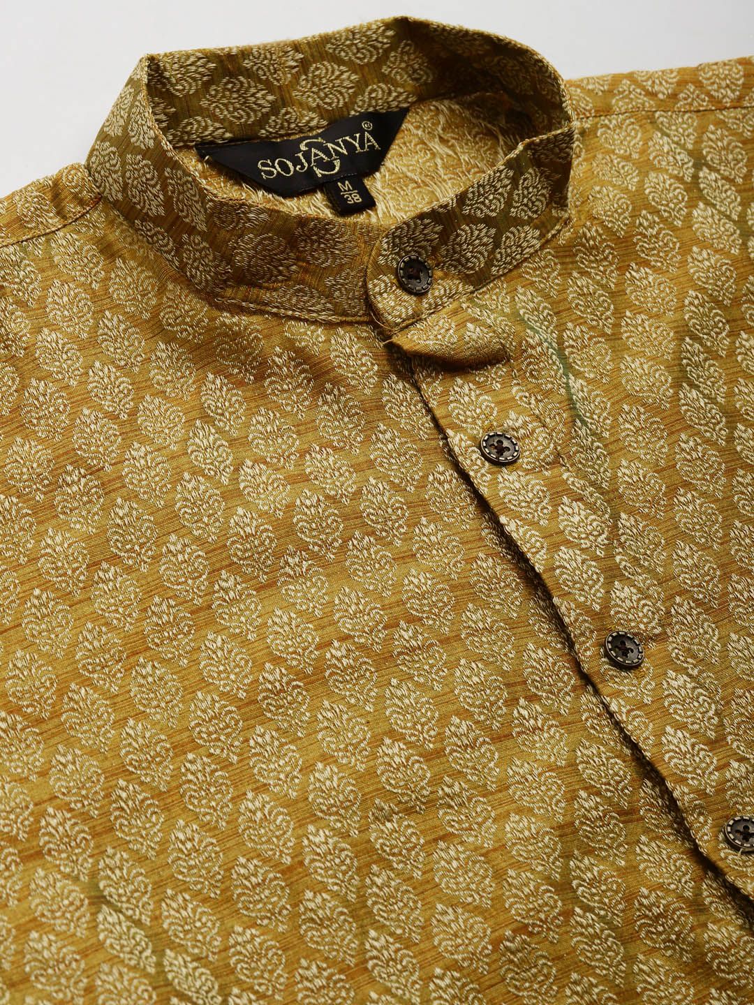 SOJANYA Lelaki Olive Brown & Green Jacquard Ethnic Motifs Straight Kurta with Churidar
