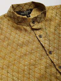 SOJANYA Lelaki Olive Brown & Green Jacquard Ethnic Motifs Straight Kurta with Churidar