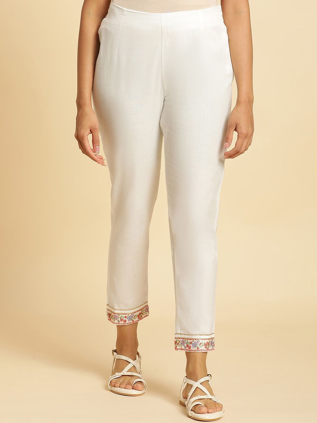 W Women Slim Fit Mid-Rise Cotton Regular Trousers