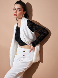 Sassafras Asas Keselesaan-sesuai selendang selendang Double-breasted Longline Casual Blazer