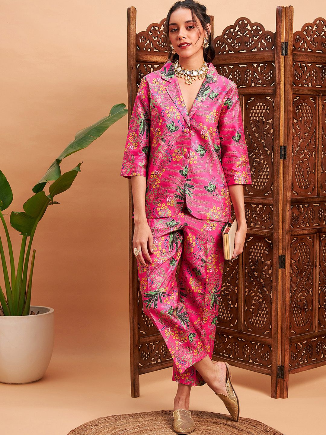 Shae by SASSAFRAS Floral Printed Blazer With Straight Pants Co-Ords