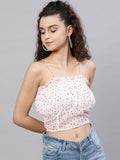 STREET 9 White & Red Heart Print Net Blouson Crop Top