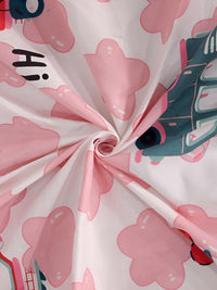 KLOTTHE Pink Graphic Polycotton 300 TC Fitted King Bedsheet with 2 Pillow Covers-98 x 89 inches