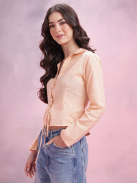 DressBerry Cotton Linen Tie-Up Back Shirt Style Top