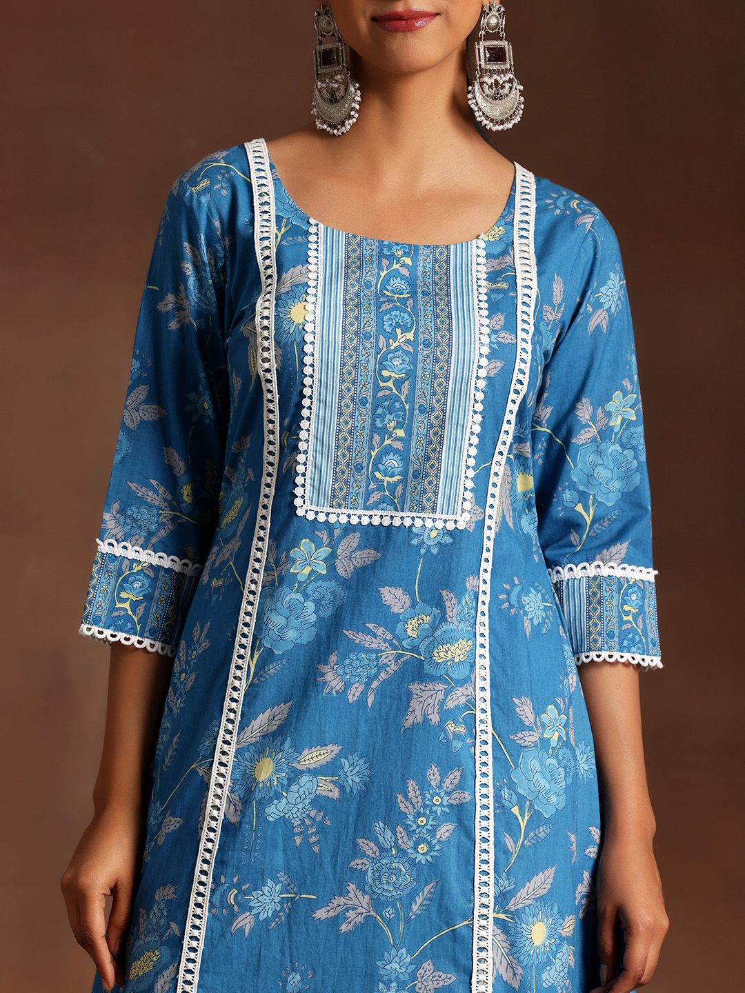 Libas Floral Printed Panelled Pure Cotton Kurta with Palazzos