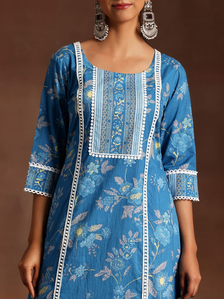 Libas Floral Printed Panelled Pure Cotton Kurta with Palazzos