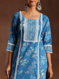 Libas Floral Printed Panelled Pure Cotton Kurta with Palazzos