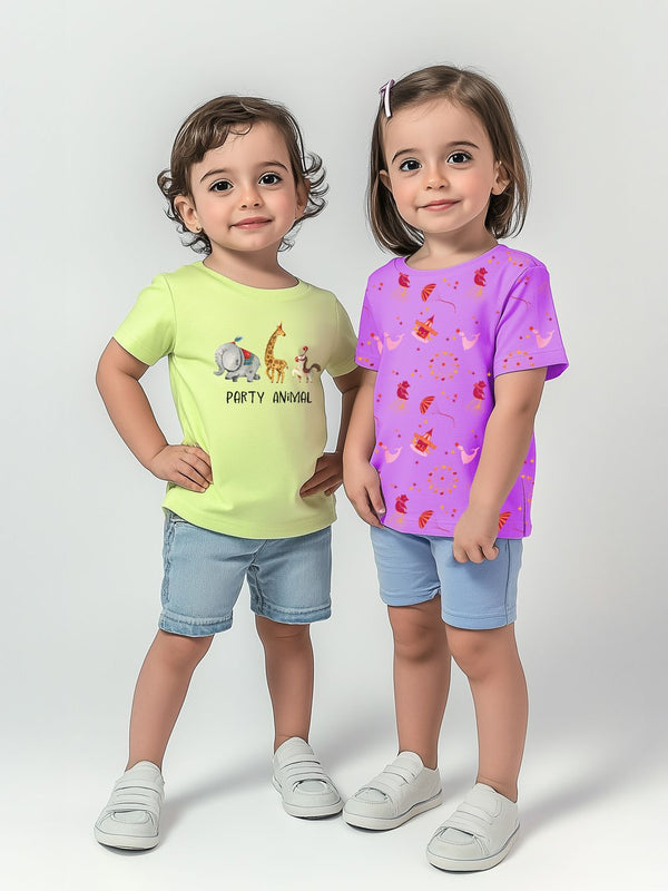 Nauti Nati Girls Pack of 2 Antimicrobial Graphic Printed Round Neck Cotton T-shirts