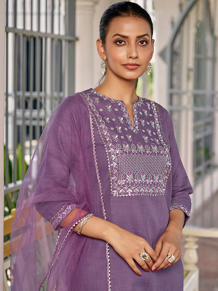 KALINI Floral Embroidered Regular Thread Work Straight Kurta With Trousers & Dupatta