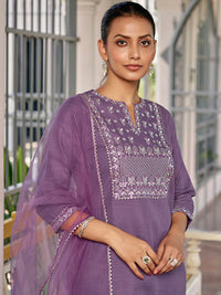 KALINI Floral Embroidered Regular Thread Work Straight Kurta With Trousers & Dupatta