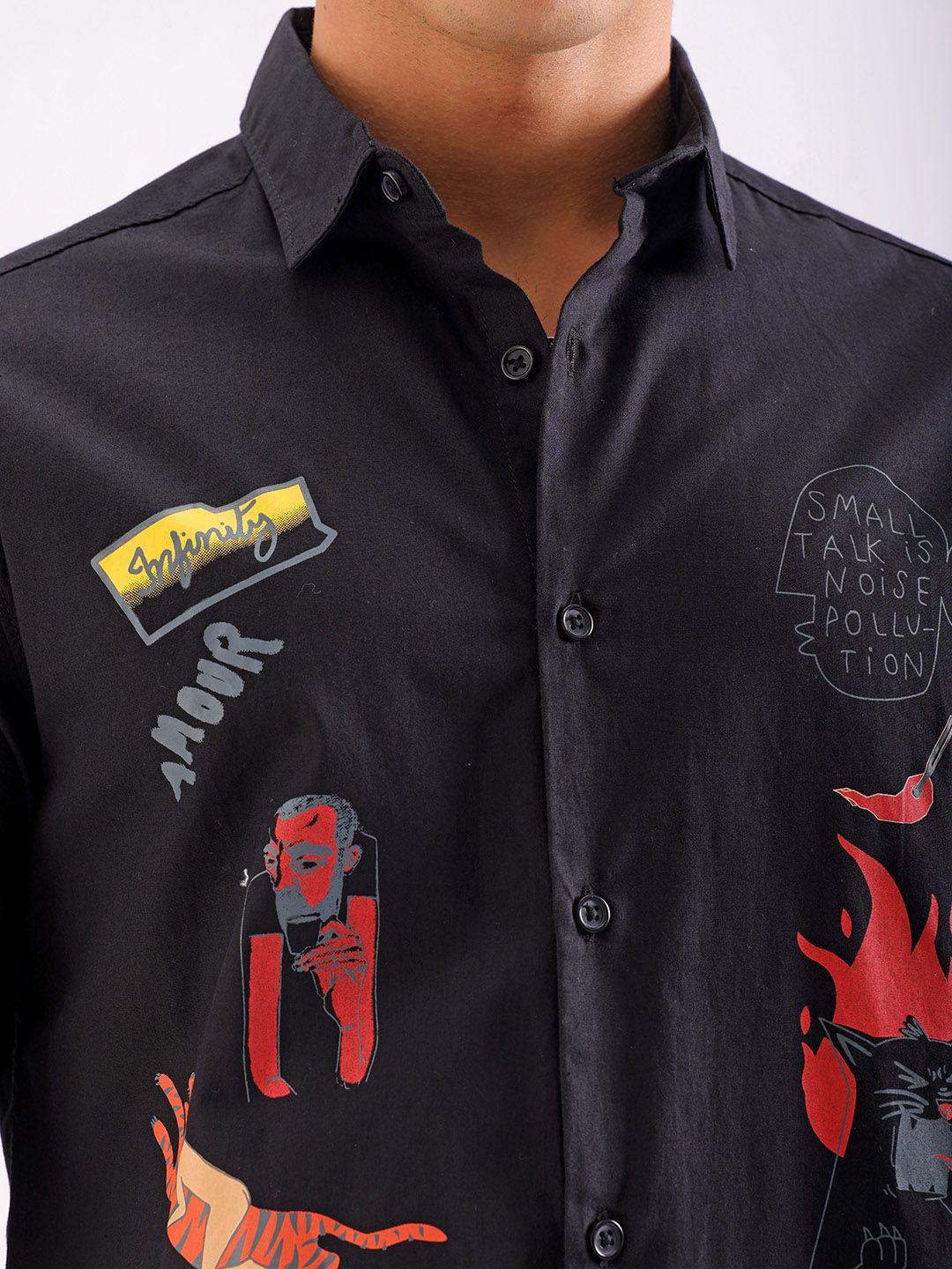 The Indian Garage Co Slim Fit Graphic Printed Spread Collar Pure Cotton Shirt