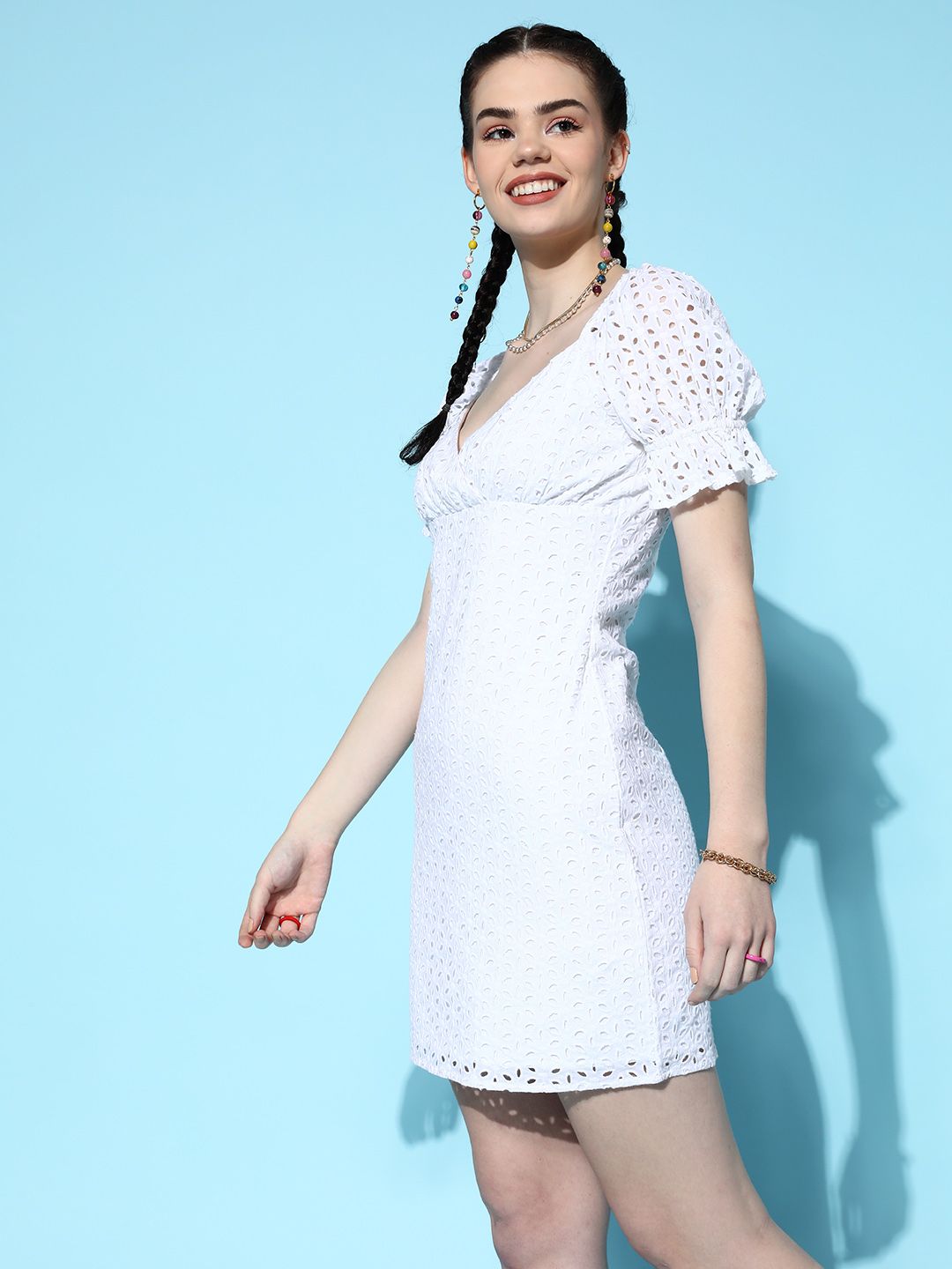 Berrylush Women  White Self-Design Craftcore Dress