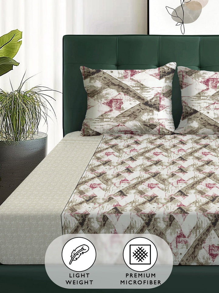Story@home Arena Brown & Grey Printed 180 TC Queen Bedsheet & 2 Pillow Covers