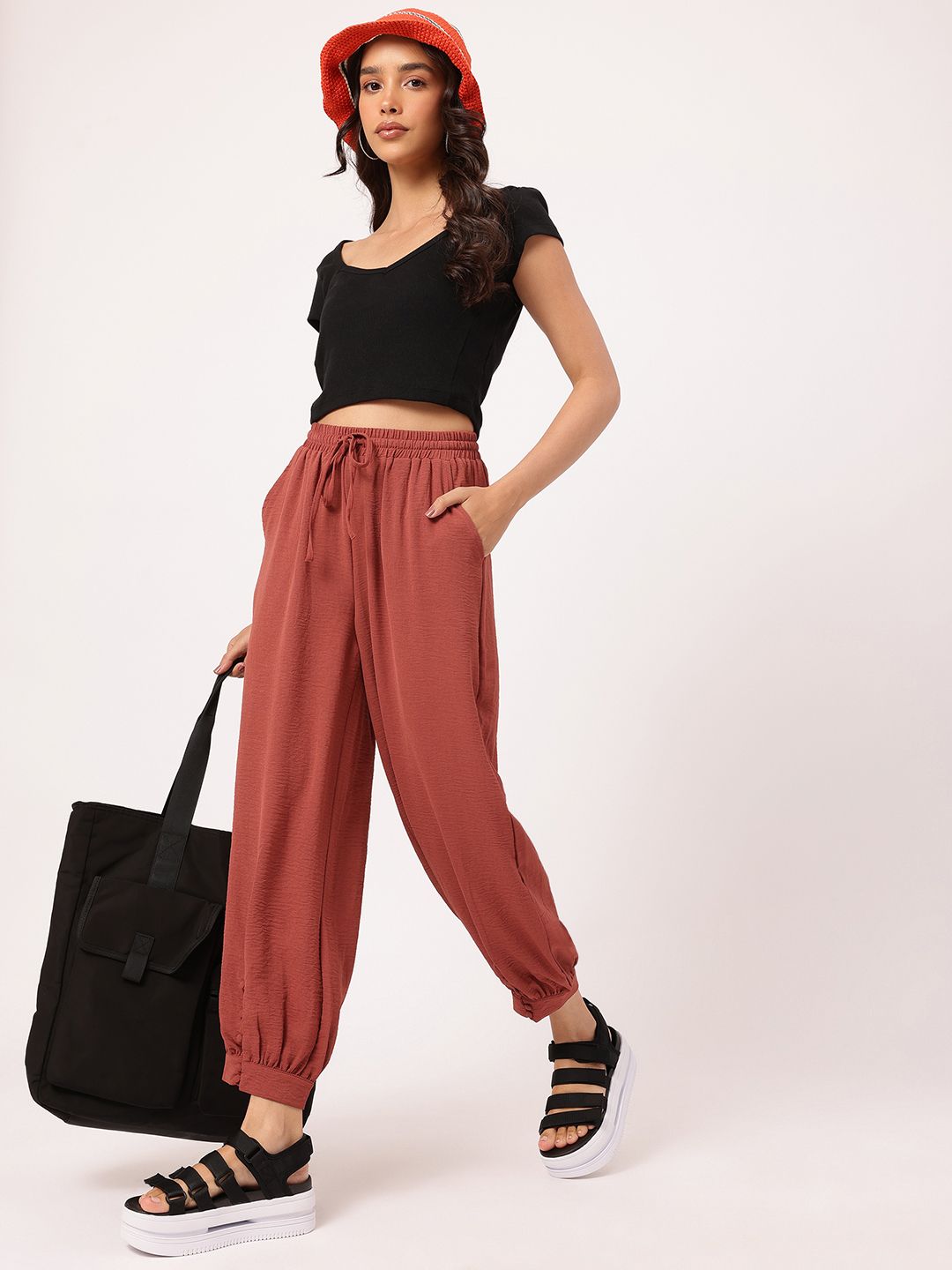DressBerry Women Bohemian Bliss Crinkled Buttoned-Cuffs Trousers