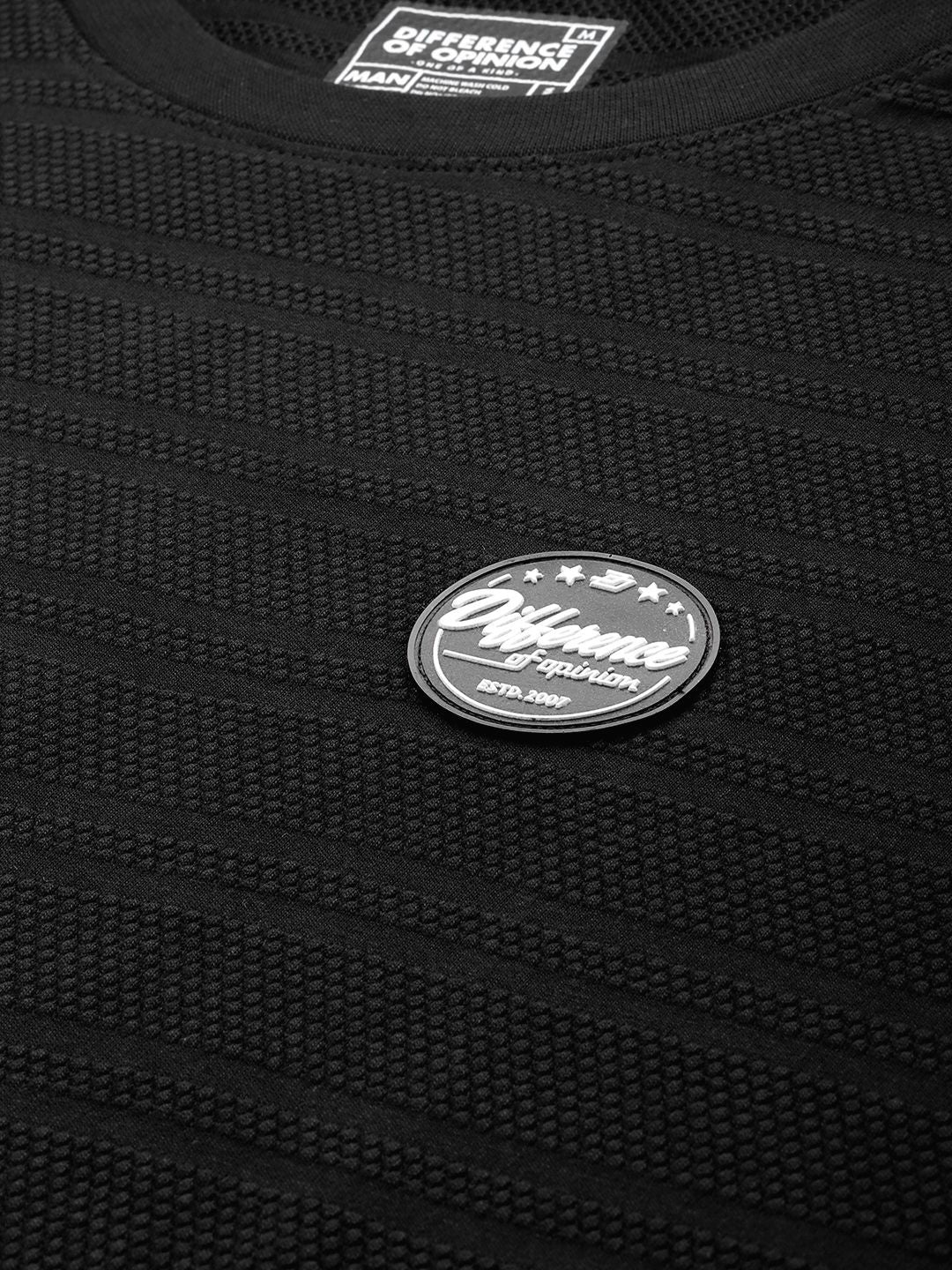 Difference of Opinion Men Black Solid Cotton Drop-Shoulder Oversized Fit T-shirt