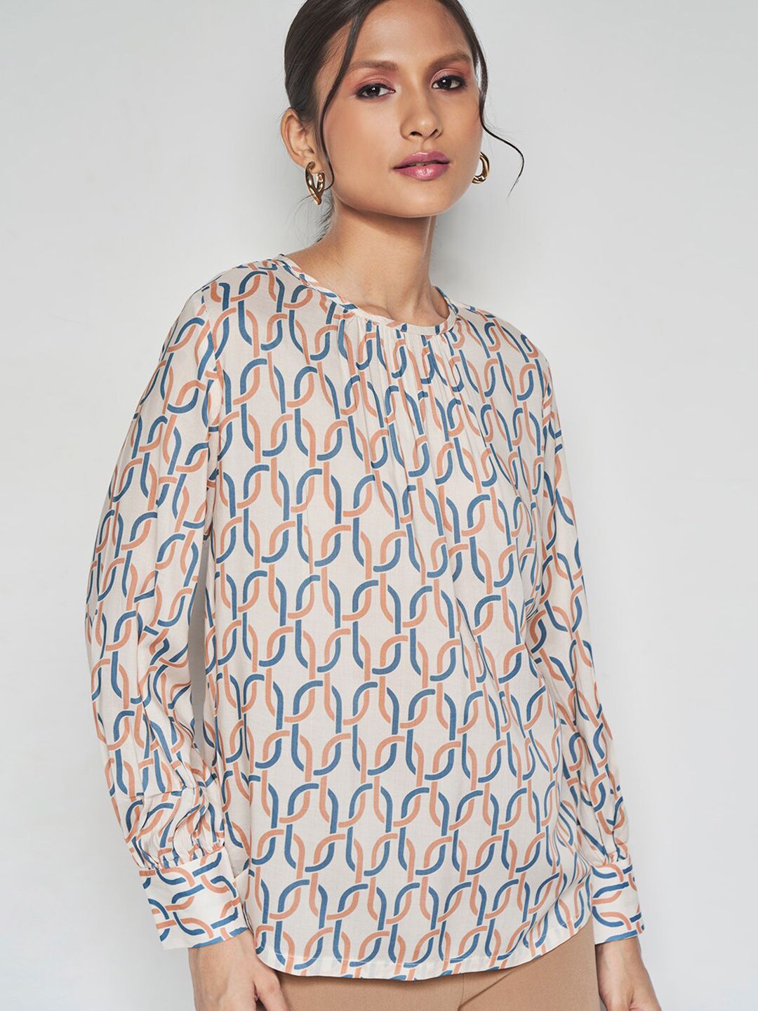 AND Abstract Print Round Neck Long Sleeves Opaque Casual Top