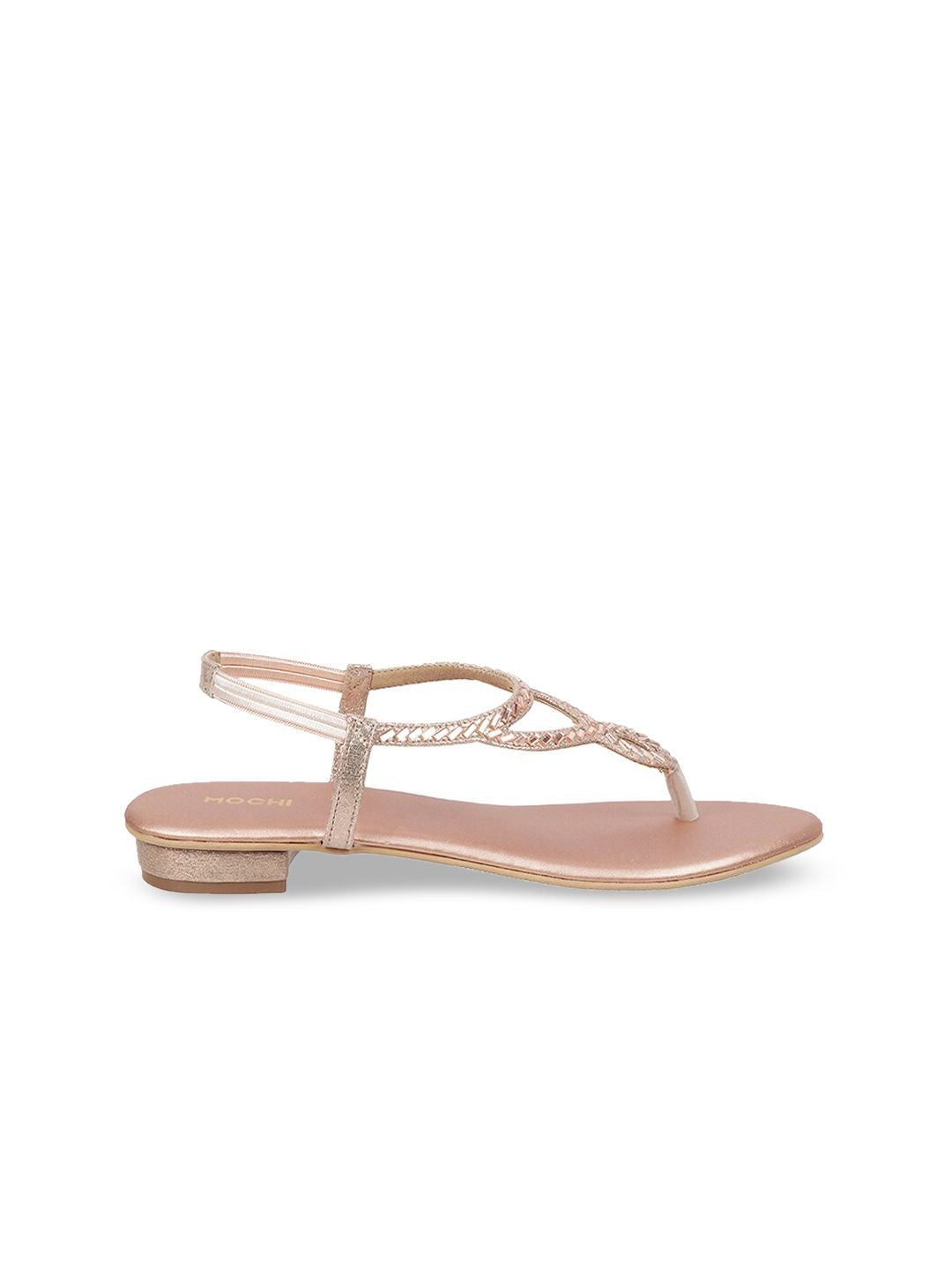 Mochi Women Rose Gold Open Toe Flats