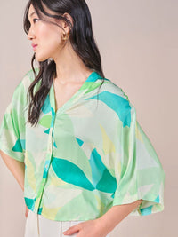 AND viscose rayon tropical print shirt collar extended sleeves shirt style top