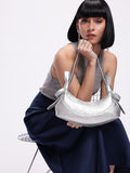 DressBerry Textured Half Moon Shoulder Bag with Bow Detail