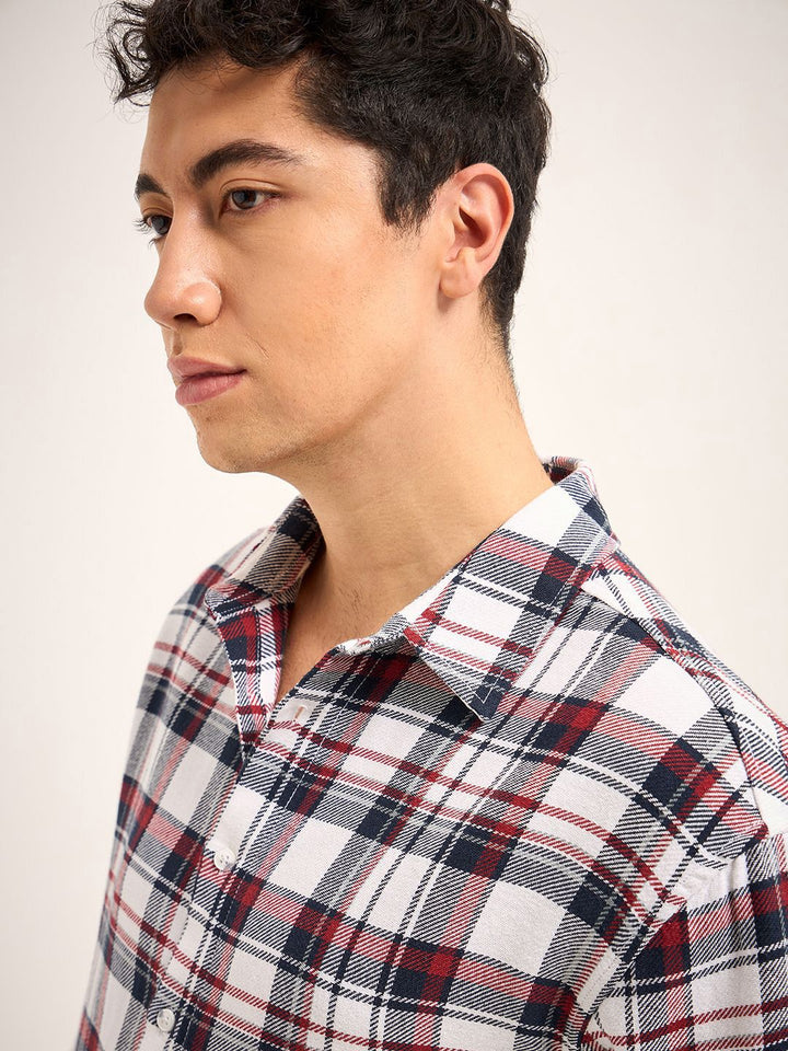 THE BEAR HOUSE Men Tartan Checked Cotton Relaxed Fit Casual Shirt