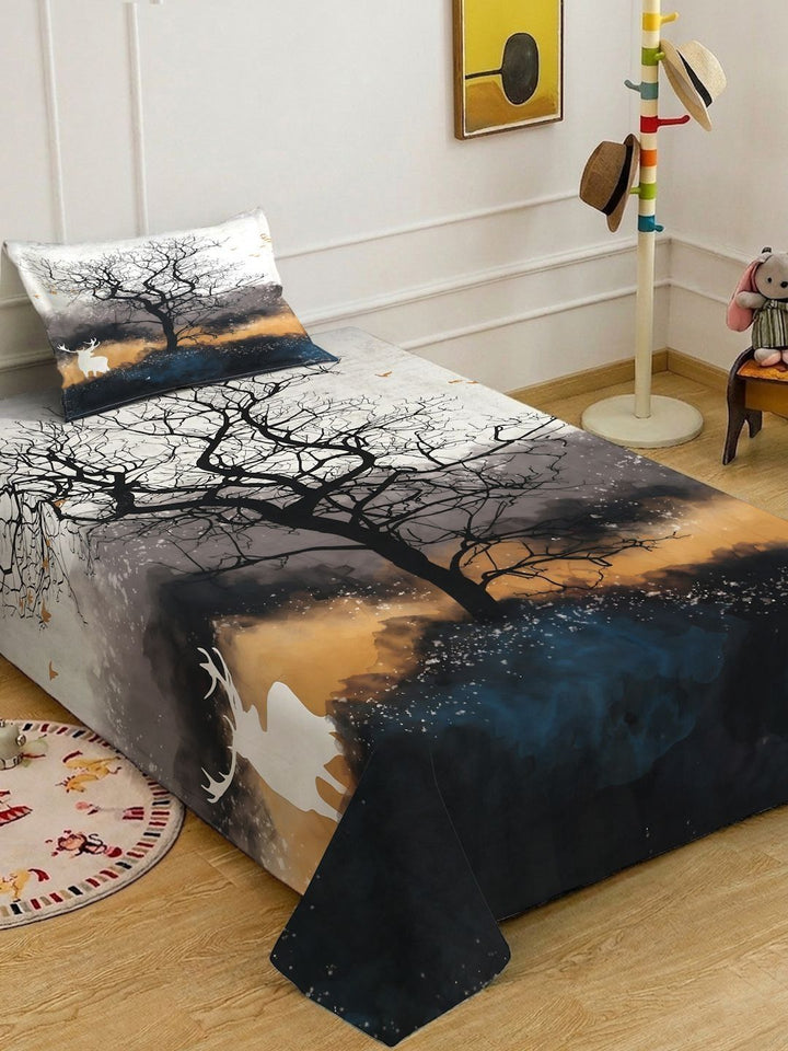 Myntra Elegant Homes Multicoloured 300 TC Single Bedsheet with 1 Pillow Covers